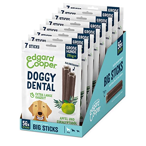 Edgard & Cooper Snacks 56 Dental Stick für große Hunde Natural 8x7 Kausticks Zahnpflege Eukalyptus & Apfel, Einmal täglich, Kalorienarm, Langes Kauen Effektiv, Frischer Atem von Edgard Cooper