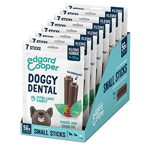 Edgard & Cooper Snacks 56 Dental Stick Kleiner Hund Natural 8x7 Kausticks Zahnpflege Minze & Erdbeere, Einmal täglich, Kalorienarm, Langes Kauen Effektiv, Frischer Atem von Edgard Cooper