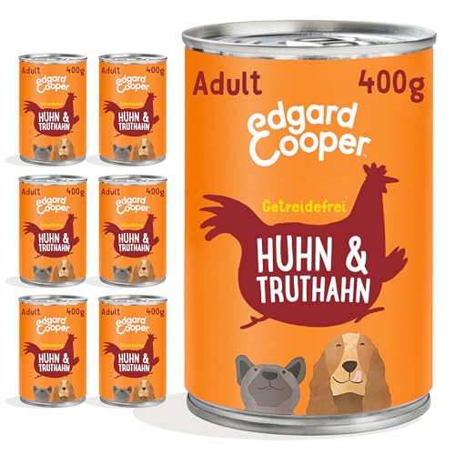 Edgard & Cooper Hundefutter Nass Pate Hund Erwachsene Adult Getreidefrei Nassfutter Natürliche Huhn & Truthahn 400g x 6 mit viel frischem Fleisch und nahrhaften Innereien, Ausgewogene Premiumnahrung von Edgard Cooper