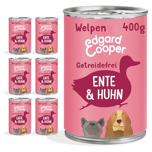 Edgard & Cooper Hundefutter Nass Pate Welpen Hund Getreidefrei Nassfutter Natürliche Nahrung Ente & Huhn 400g x 6 mit viel frischem Fleisch und nahrhaften Innereien, Ausgewogene Premiumnahrung von Edgard Cooper