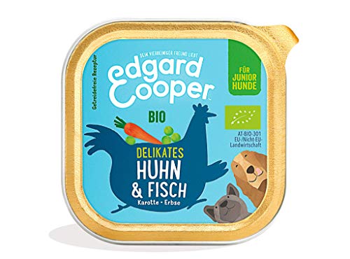 Edgard & Cooper Hundefutter Nass Bio Pate Welpen Junior Getreidefrei Nassfutter Biologische Hundenahrung 100g x 17 Frisches Huhn & Fisch, Schmackhafte, Ausgewogene Ernährung, Hochwertige Proteine von Edgard Cooper