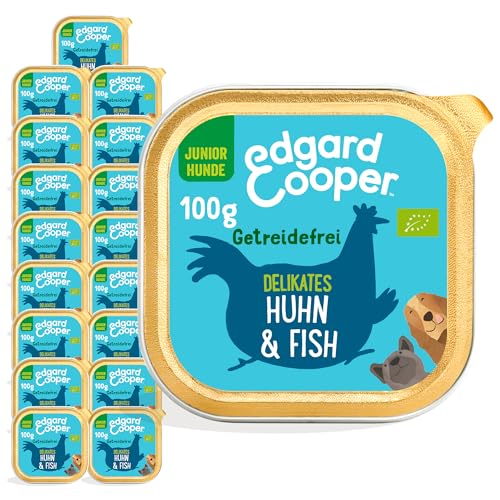 Edgard & Cooper Hundefutter Nass Bio Pate Welpen Junior Getreidefrei Nassfutter Biologische Hundenahrung 100g x 17 Frisches Huhn & Fisch, Schmackhafte, Ausgewogene Ernährung, Hochwertige Proteine von Edgard Cooper