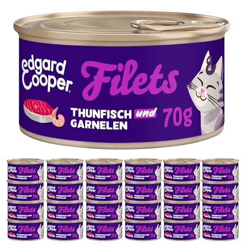 Edgard & Cooper Katzenfutter Nass Filets Hochwertiges Kitten Katze Adult und Senior Sterilisierte oder Aktive Nassfutter Natürliche 70g x 24 Frischer Thunfisch & Garnele, Komplementäre Nahrung von Edgard & Cooper