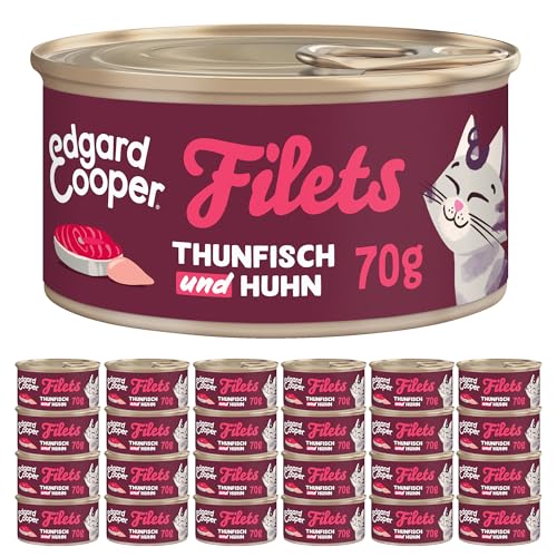 Edgard Cooper Nassfutter für Katzen, (Thunfisch & Huhn, 70g x 24), Getreidefrei, Filets für Kitten, Adult und Senior Katzen, frisches Fleisch und frischer Fisch, sterilisierte & aktive Katzen von Edgard Cooper