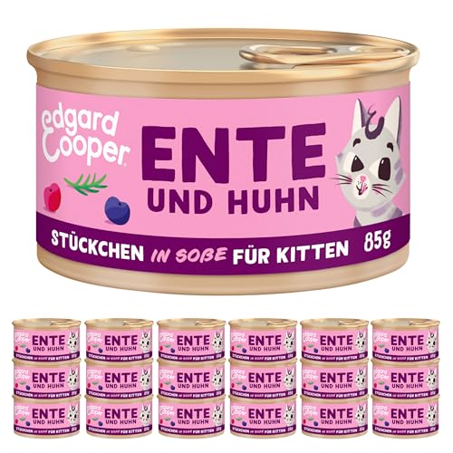 Edgard & Cooper Katzenfutter Nass Getreidefrei Kitten Katze Junior Sterilisierte oder Aktive Katzchen Nassfutter Natürliche Stückchen in Soße 85g x 18 Ente & Huhn, Schmackhafte und Ausgewogene von Edgard Cooper