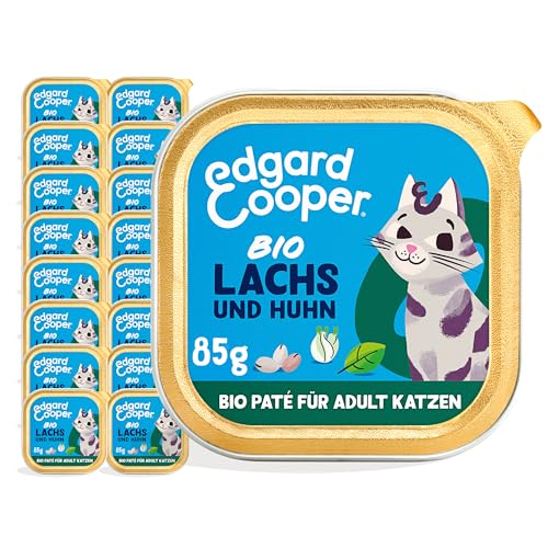 Edgard & Cooper Katzenfutter Nass Pate Bio Getreidefrei Katze Adult Erwachsene Sterilisierte oder Aktive Nassfutter Biologisch Paté 85g x 16 Lachs & Huhn, Schmackhafte und Ausgewogene Nahrung von Edgard & Cooper