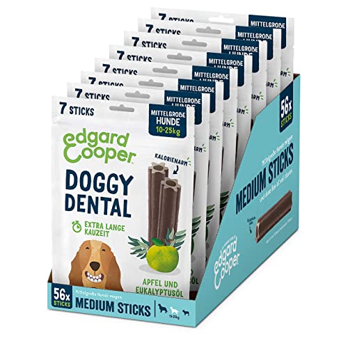 Edgard & Cooper Snacks 56 Dental Stick Medium Hund Natural 8x7 Kausticks Zahnpflege Eukalyptus & Apfel, Einmal täglich, Kalorienarm, Langes Kauen Effektiv, Frischer Atem von Edgard Cooper