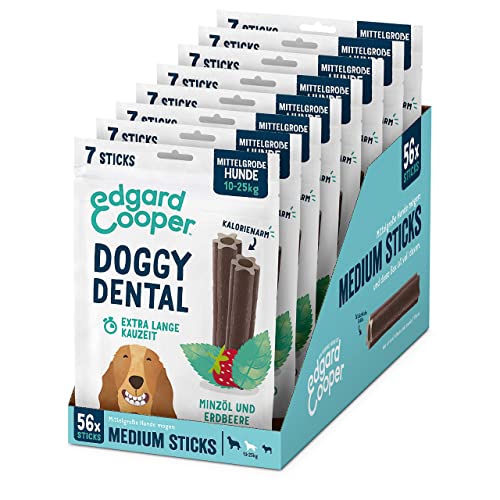 Edgard & Cooper Snacks 56 Dental Stick Medium Hund Natural 8x7 Kausticks Zahnpflege Minze & Erdbeere, Einmal täglich, Kalorienarm, Langes Kauen Effektiv, Frischer Atem von Edgard Cooper