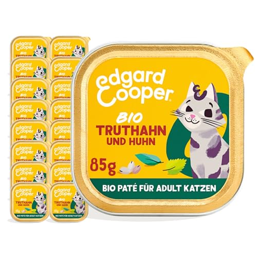 Edgard & Cooper Katzenfutter Nass Pate Bio Getreidefrei Katze Adult Erwachsene Sterilisierte oder Aktive Nassfutter Biologisch Paté 85g x 16 Truthahn, Schmackhafte und Ausgewogene Nahrung von Edgard & Cooper