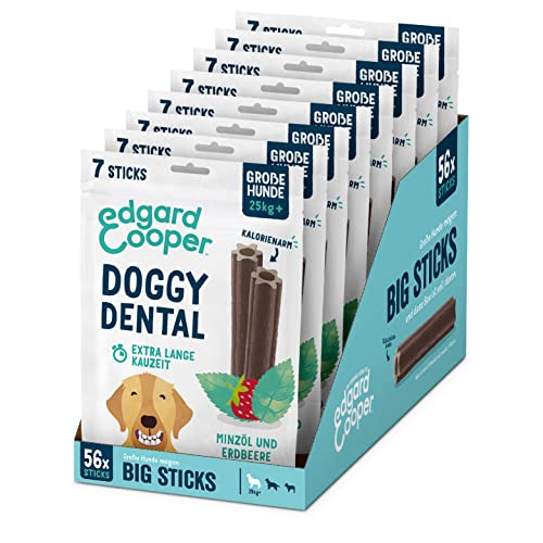 Edgard & Cooper Snacks 56 Dental Stick Großer Hund Natural 8x7 Kaustangen Zahnpflege Minze & Erdbeere, Einmal täglich, Kalorienarm, Langes Kauen Effizient, Frischer Atem von Edgard Cooper