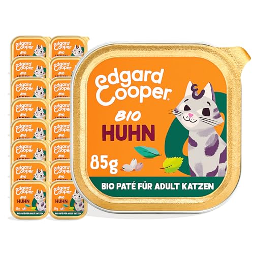 Edgard & Cooper Stückchen in Soße Katzenfutter Nass Adult getreidefrei hochwertiges Katzenfutter - Bio Huhn 85g (16er Pack) - Nahrhafte Innereien, Gesunde Zutaten, 0% Zuckerzusatz, 85g x 16 von Edgard Cooper
