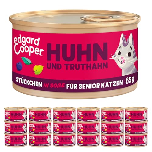 Edgard & Cooper Katzenfutter Nass Getreidefrei Katze Senior Sterilisierte oder Aktive Natürliche Nassfutter Stückchen in Soße 85g x 18 Huhn & Truthahn, Schmackhafte und Ausgewogene von Edgard Cooper