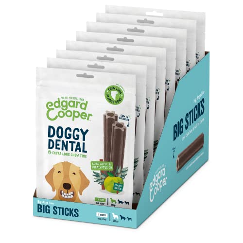 Edgard & Cooper Treats 56 Zahnstäbchen für große natürliche Hunde, 20,3 x 17,8 cm, Zahnhygiene, Eukalyptus und Apfel, EIN pro Tag, kalorienarm, Lange Kauwirksamkeit, frischer Atem von Edgard Cooper