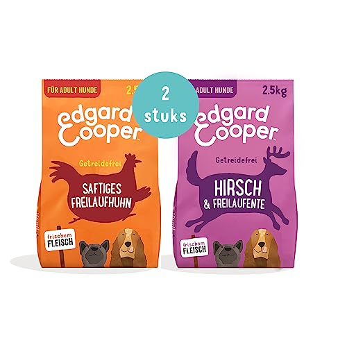 Edgard & Cooper natürliches Premium Trockenfutter für Adult Hunde Huhn, 2.5 kg + Edgard & Cooper natürliches Premium Trockenfutter für Adult Hunde Hirsch & Ente, 2.5 kg - getreidefrei und proteinreich von Edgard Cooper