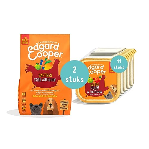 Edgard & Cooper natürliches Premium Trockenfutter für Adult Hunde Huhn 2.5 kg - getreidefrei und proteinreich + Edgard & Cooper Dose Patée Hund 11x150g Frisches Huhn und Truthahn von Edgard Cooper