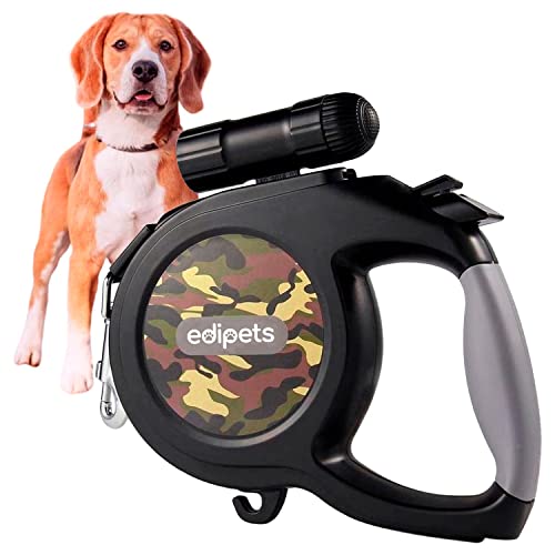 EDIPETS, Hundeleine, Ausziehbare und Einziehbare, mit LED-Taschenlampe, Flexibele Hundeleine für Training und Spaziergänge, Militär-Tarnung von Edipets
