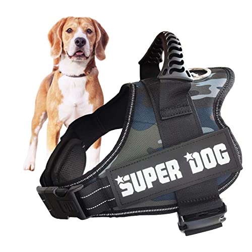 Edipets, Hundegeschirr, Anti Pull, für Große, Mittlere und Kleine Hunde, Gepolstert, Atmungsaktiv, Verstellbar, Reflektierend, Trainingsweste (Größe XXL, Tarnfarbe blau) von Edipets