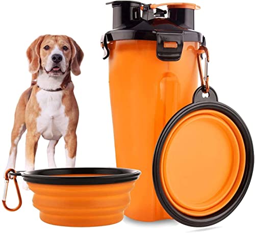 Edipets, Trinkflasche Hunde für Unterwegs, Hundetrinkflasche, Water Bottle für Haustiere, 2-in-1, mit 2 Reisenäpfe (Orange) von Edipets