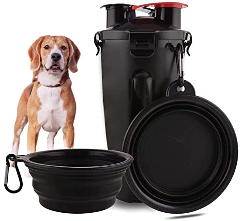 Edipets, Trinkflasche Hunde für Unterwegs, Hundetrinkflasche, Water Bottle für Haustiere, 2-in-1, mit 2 Reisenäpfe (Schwarz) von Edipets