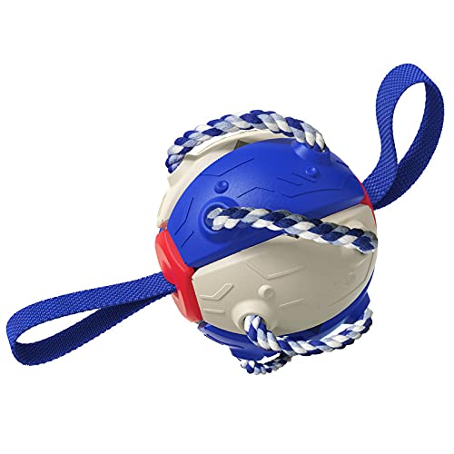 Edoxus Hundeball Frisbee für Hunde Großer Ball für Haustier mit Schnur Unzerstörbar Hundespielzeug Bälle Intelligenz Hundebälle mit Greif-Bänder Interaktives Trainingsball (Blau) von Edoxus