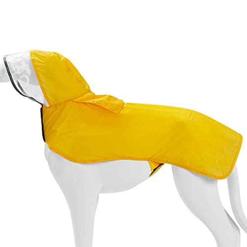 Edoxus Hunderegenmantel Wasserdicht Hundemantel Verstellbarer Nylon Hunde Regenjacke mit Kapuze und Reflektoren für Trockene & Sichere Gassigänge, Gelb, L von Edoxus