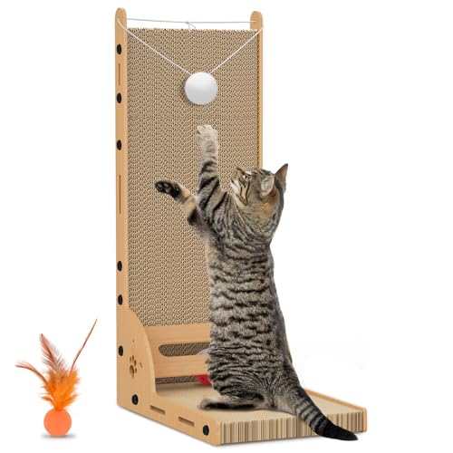 Edteanu Kratzbretter Katze, 62,5 cm kratzpappe für Katzen L förmige Wände und Ecken kratzbrett mit Klingelkugeln Plüschkugeln Rattan, Groß Edteanu Kratzbretter Katze, 62,5 cm kratzpappe für Katzen L förmige Wände und Ecken kratzbrett mit Klingelkugeln Plüschkugeln Rattan, Groß von Edteanu