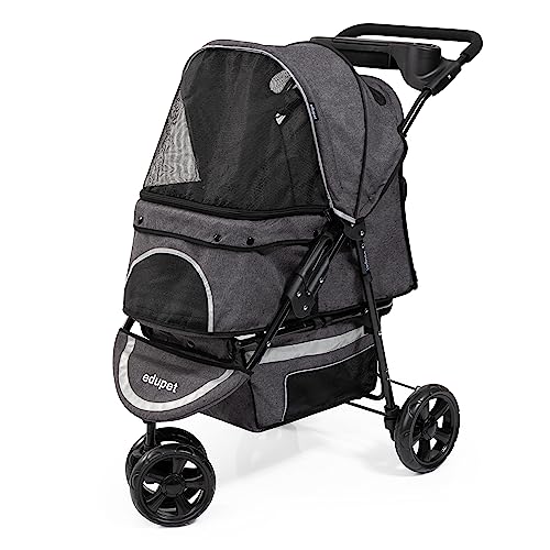Edupet 06601AA Hundewagen, Haustierbuggy, schwenkbares Doppelrad, Anschnallgurt, Einlegekissen, extra Stauraum, Netzfenster, klappbar von EDUPET