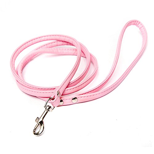 Eduuyvee Rosa Leder Leine Fuer kleine Hund Katze Haustier 1cmX120cm von Eduuyvee