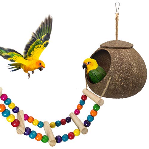 Hängendes Kokosnuss-Vogelhaus mit Leiter, natürliche Kokosfaser-Schale, Vogelnest für Papageien, Sittiche, Lovebird, Finken, Kanarienvogel, Kokosnusshaut, Vogelschaukel, Spielzeug für Hamster, Hängendes Kokosnuss-Vogelhaus mit Leiter, natürliche Kokosfaser-Schale, Vogelnest für Papageien, Sittiche, Lovebird, Finken, Kanarienvogel, Kokosnusshaut, Vogelschaukel, Spielzeug für Hamster, von Eeaivnm
