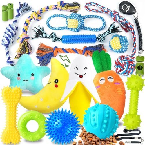 Eefitoys Welpenspielzeug, interaktives Hundespielzeug, Kauspielzeug für kleine Hunde, mit Seilspielzeug, quietschendes Spielzeug und Leckerli-Bälle, 23 Stück von Eefitoys