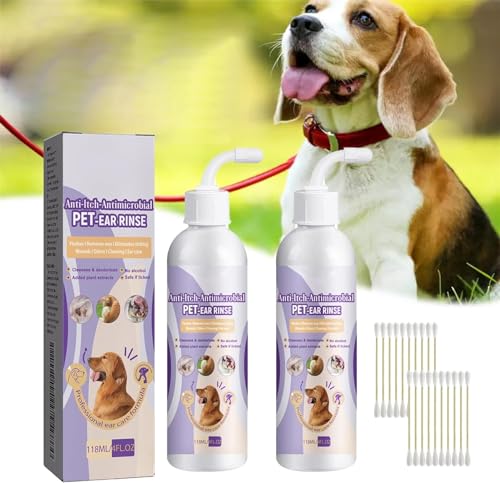 Pet Ear Cleaner - Infection Treatment for Dogs & Cats,Cat Ear Wax Cleaner, Pet Ear Rinse for Dogs,Soothes Pet Ear,Dog Ear Infection Treatment Solution,Animal Cleaning Ears,Removes Wax (2 Pcs) von Eeiiey