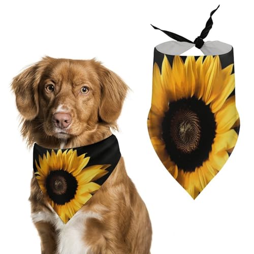 Hundehalstücher mit Sonnenblume auf schwarzem Hintergrund, verstellbares Lätzchen, Party-Haustierdekoration, niedlicher Dreieckstuch für kleine und mittelgroße Welpen, Katzen, Kostüm-Zubehör Hundehalstücher mit Sonnenblume auf schwarzem Hintergrund, verstellbares Lätzchen, Party-Haustierdekoration, niedlicher Dreieckstuch für kleine und mittelgroße Welpen, Katzen, Kostüm-Zubehör von Eekstdbn