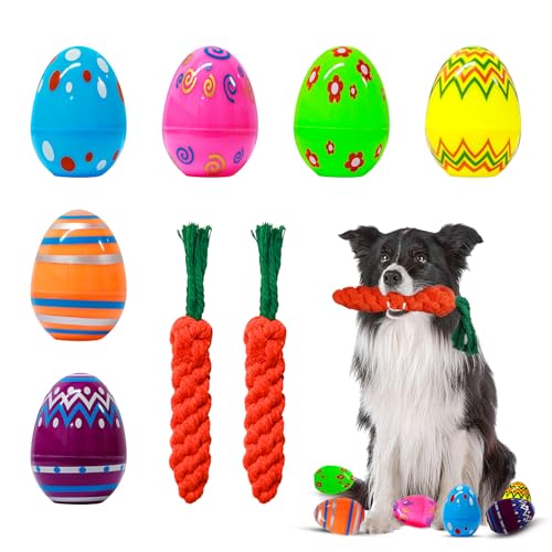 8-teiliges Oster-Hundespielzeug-Set – 2 langlebige Karottenseil-Kauspielzeuge und 6 Schnüffel-Trainingseier, interaktives Welpenspielzeug für kleine, mittelgroße und große Hunde, Ostergeschenkzubehör 8-teiliges Oster-Hundespielzeug-Set – 2 langlebige Karottenseil-Kauspielzeuge und 6 Schnüffel-Trainingseier, interaktives Welpenspielzeug für kleine, mittelgroße und große Hunde, Ostergeschenkzubehör von Eelexa