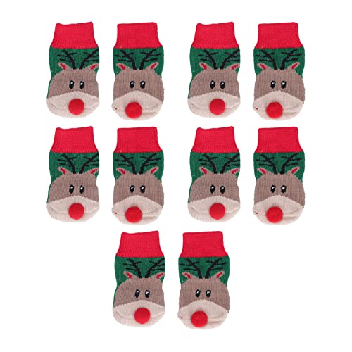 5 Sets Weihnachts-Hundesocken, Modisches Elchmuster, Schmutzabweisend, Dehnbar, Warm, Haustierpfotenschutz für Hunde, Katzen, Haustiere (L) von Eeneme