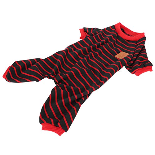 Eeneme Haustier-Pyjama, Weiche Strickkleidung, Gemütlicher 4-Fuß-Overall, Gestreift, für Hunde, Welpen, Katzen (roter Streifen) von Eeneme