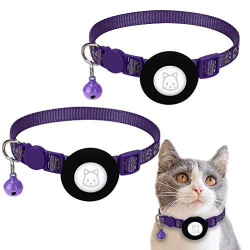 Eeneme Reflektierend Katzenhalsband,2-Stück Katzenhalsband AirTag kompatibel für Airtag, Reflektierendes GPS-Katzenhalsband mit Glocke, für Mädchen, Jungen, Katzen, Kätzchen und Welpen von Eeneme