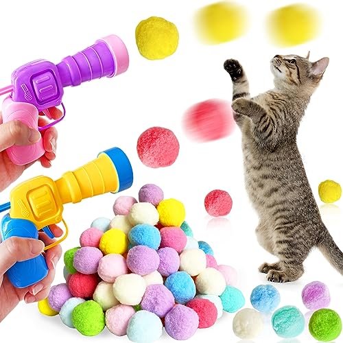Eerrhhaq 2 Katzenspielzeugwerfer und 100 Katzen-Pom-Bälle, Katzenspielzeug, Bälle, Launch-Ball, interaktives Spielzeug, geräuschloser Plüschball für Kitty Eerrhhaq 2 Katzenspielzeugwerfer und 100 Katzen-Pom-Bälle, Katzenspielzeug, Bälle, Launch-Ball, interaktives Spielzeug, geräuschloser Plüschball für Kitty von Eerrhhaq