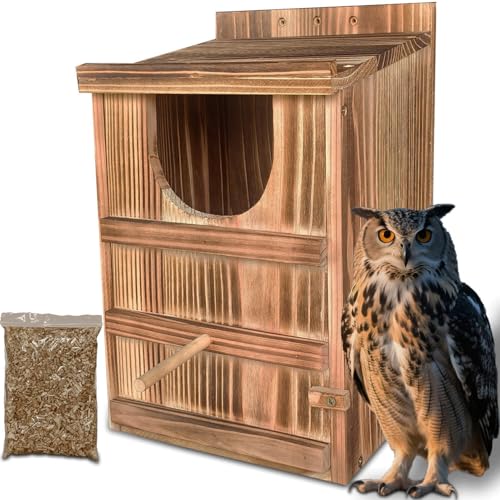Eulenhaus für Draußen, Kreischeule Nistkasten für Wildtierliebhaber, Eulen Box mit Spänen groß Holz Halbkreis Öffnung Vogelhaus für draußen, einfache Montage erforderlich von Eeutiwe