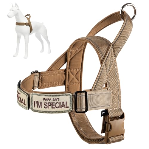 Hundegeschirr Verstellbar für Kleine Mittlere Große Hunde, Reflektierend Ausbruchsicher Ohne Zug, Hundegeschirr Jagd Training Outdoor Schwarz L (Brown-L) von Eeyfarog