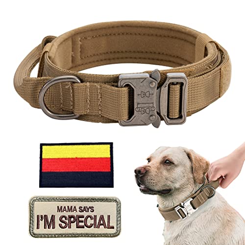 Hundehalsband Verstellbar mit Kontrollgriff, Taktisch Halsband Nylon, Hunde Halsband Gepolstert, Metallschnalle, für Mittlere Große Hunde Jagd Training Outdoor, K9 Braun L Breit von Eeyfarog