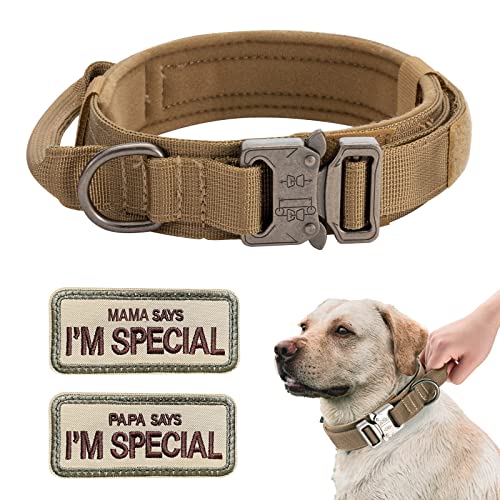 Hundehalsband Verstellbar mit Kontrollgriff, Taktisch Halsband Nylon, Hunde Halsband Gepolstert, Metallschnalle, für Mittlere Große Hunde Jagd Training Outdoor, K9 Braun M von Eeyfarog