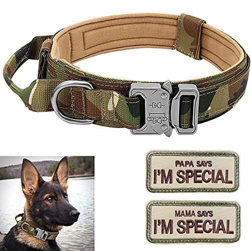 Hundehalsband Verstellbar mit Kontrollgriff, Taktisch Halsband Nylon, Hunde Halsband Gepolstert, Metallschnalle, für Mittlere Große Hunde Jagd Training Outdoor, K9 Grün L von Eeyfarog