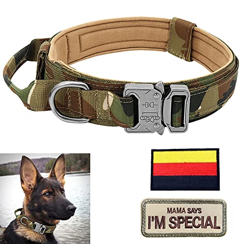 Hundehalsband Verstellbar mit Kontrollgriff, Taktisch Halsband Nylon, Hunde Halsband Gepolstert, Metallschnalle, für Mittlere Große Hunde Jagd Training Outdoor, K9 Grün M Breit von Eeyfarog