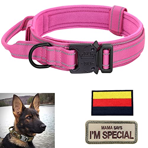 Hundehalsband Verstellbar mit Kontrollgriff, Taktisch Halsband Nylon, Hunde Halsband Gepolstert, Metallschnalle, für Mittlere Große Hunde Jagd Training Outdoor, K9 Rosa M Breit von Eeyfarog