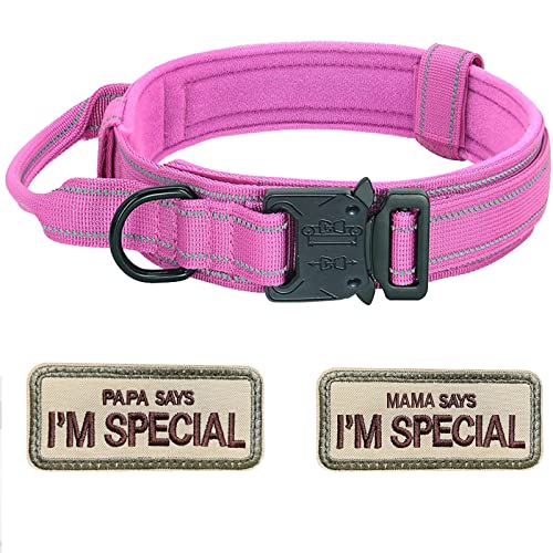 Hundehalsband Verstellbar mit Kontrollgriff, Taktisch Halsband Nylon, Hunde Halsband Gepolstert, Metallschnalle, für Mittlere Große Hunde Jagd Training Outdoor, K9 Rosa M von Eeyfarog