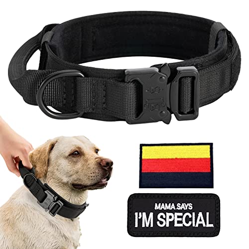 Hundehalsband Verstellbar mit Kontrollgriff, Taktisch Halsband Nylon, Hunde Halsband Gepolstert, Metallschnalle, für Mittlere Große Hunde Jagd Training Outdoor, K9 Schwarz L Breit von Eeyfarog