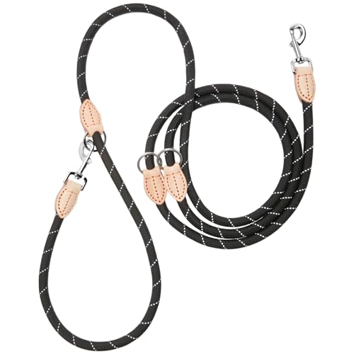 Hundeleine 3m Große Hunde Doppelleine Reflektierend, Premium Hunde Leine 3fach Verstellbar Umhängeleine aus Nylon, Führleine Hund Rund und Bissfest mit 2 Karabiner, Dog Leash 14mm von Eeyfarog