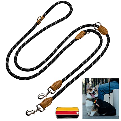 Hundeleine 3m Doppelleine Reflektierend, Premium Hunde Leine 3fach Verstellbar Umhängeleine aus Nylon, Führleine Hund Rund und Bissfest mit 2 Karabiner, Dog Leash Schwarz 14mm Hundeleine 3m Doppelleine Reflektierend, Premium Hunde Leine 3fach Verstellbar Umhängeleine aus Nylon, Führleine Hund Rund und Bissfest mit 2 Karabiner, Dog Leash Schwarz 14mm von Eeyfarog