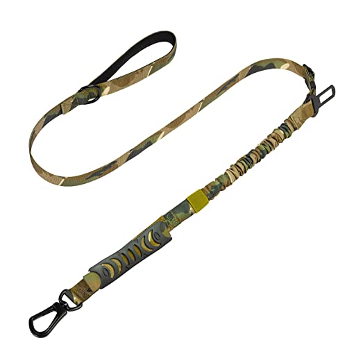 Hundeleine mit integriertem Kurzführer Leine 2 Handschonende gepolsterte Heavy Duty No Pull Handschlaufen Doppelgriff Führleine mit elastischem Bungee für große und mittelgroße Hunde Camo von Eeyfarog