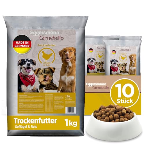 Eggersmann Carnebello - 10x1 kg Hundefutter trocken Geflügel & Reis - Hunde Trockenfutter für ausgewachsene Hunde mit normalem Energiebedarf - Trockenfutter für Hunde von Eggersmann Carnebello